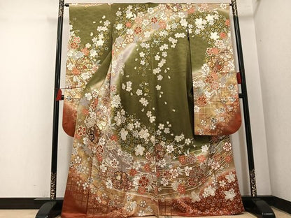 平和屋着物●豪華振袖　御所車花文　暈し染め　金彩　正絹　逸品　AABN2980ph