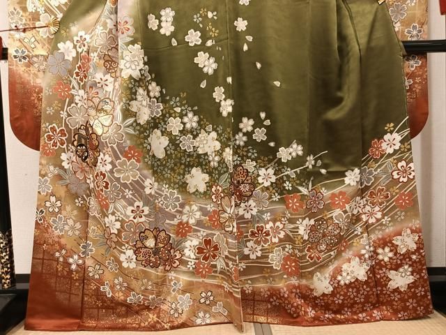 平和屋着物●豪華振袖　御所車花文　暈し染め　金彩　正絹　逸品　AABN2980ph