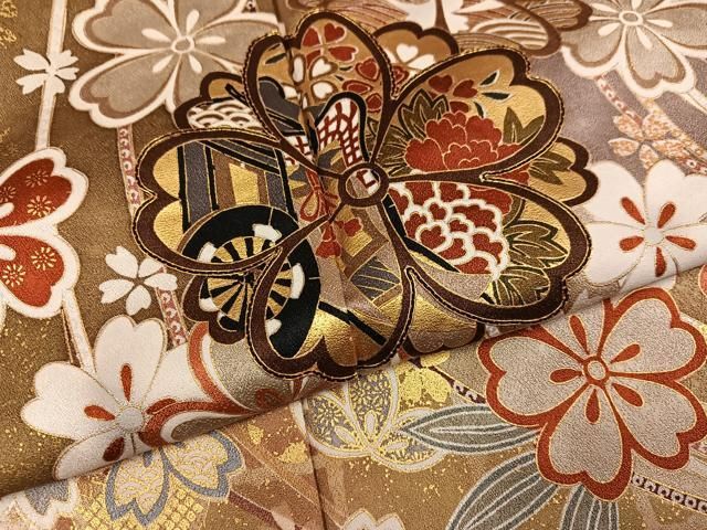 平和屋着物●豪華振袖　御所車花文　暈し染め　金彩　正絹　逸品　AABN2980ph