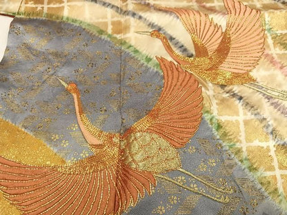 平和屋着物●豪華振袖　絞り　駒刺繍　飛鶴文　金彩　正絹　逸品　AABN2984ph