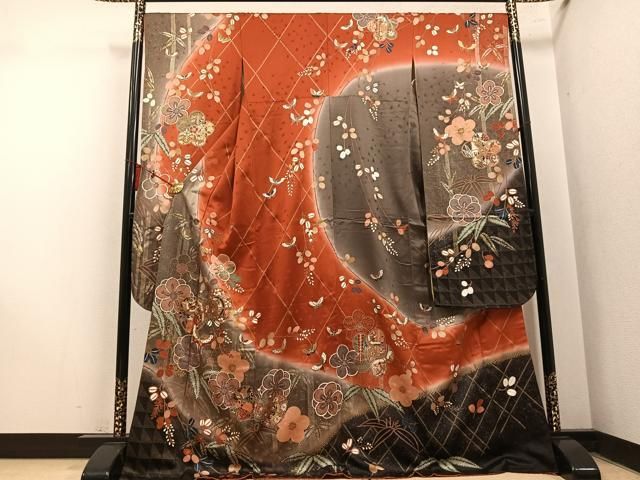 平和屋着物●豪華振袖　花蝶鼓文　暈し染め　金彩　正絹　逸品　AABN2987ph