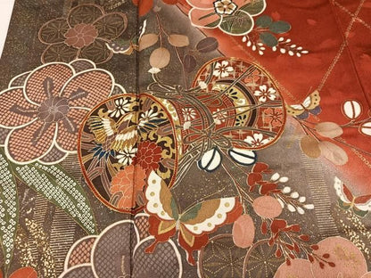 平和屋着物●豪華振袖　花蝶鼓文　暈し染め　金彩　正絹　逸品　AABN2987ph