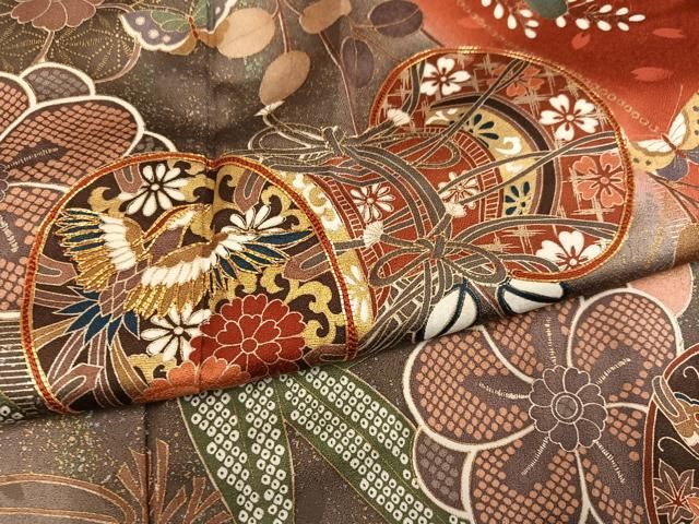平和屋着物●豪華振袖　花蝶鼓文　暈し染め　金彩　正絹　逸品　AABN2987ph