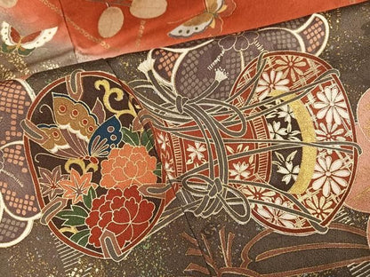 平和屋着物●豪華振袖　花蝶鼓文　暈し染め　金彩　正絹　逸品　AABN2987ph