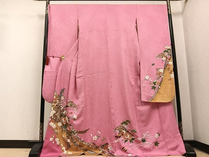 平和屋着物●豪華振袖　御所車檜扇花文　金彩　ロング丈　正絹　逸品　AABN2989ph