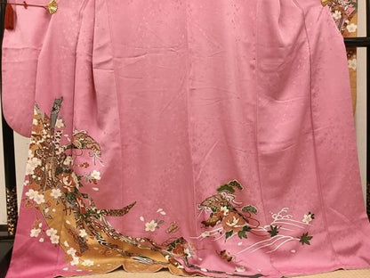 平和屋着物●豪華振袖　御所車檜扇花文　金彩　ロング丈　正絹　逸品　AABN2989ph