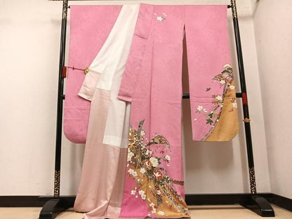 平和屋着物●豪華振袖　御所車檜扇花文　金彩　ロング丈　正絹　逸品　AABN2989ph