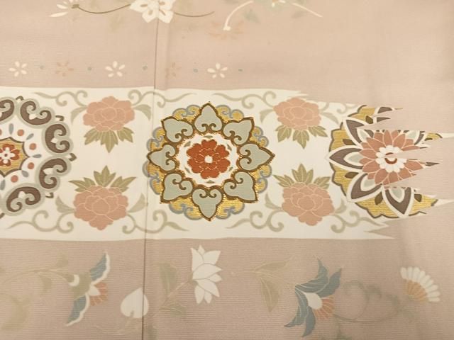 平和屋着物●訪問着　駒刺繍　花唐草文　金彩　三越扱い　正絹　逸品　AABN2990ph