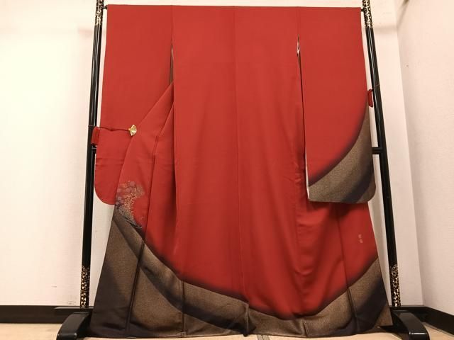 平和屋着物●世界的ファッションデザイナー　山本寛斎　kansaiブランド　振袖　孔雀花文　暈し染め　金糸　正絹　逸品　AABN2991ph