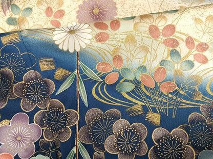 平和屋着物●豪華振袖　駒刺繍　花蝶文　暈し染め　金彩　正絹　逸品　AABN2995ph