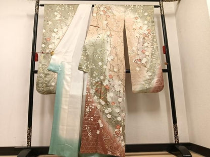 平和屋着物●豪華振袖　扇面花文　暈し染め　金銀彩　鈴乃屋扱い　正絹　逸品　AABN2997ph