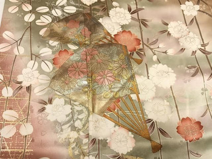 平和屋着物●豪華振袖　扇面花文　暈し染め　金銀彩　鈴乃屋扱い　正絹　逸品　AABN2997ph