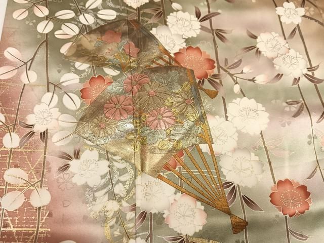 平和屋着物●豪華振袖　扇面花文　暈し染め　金銀彩　鈴乃屋扱い　正絹　逸品　AABN2997ph