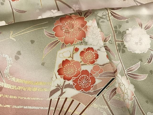 平和屋着物●豪華振袖　扇面花文　暈し染め　金銀彩　鈴乃屋扱い　正絹　逸品　AABN2997ph