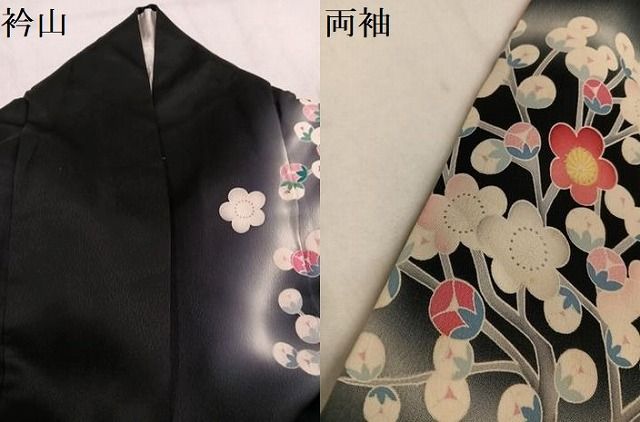 平和屋着物●豪華振袖　駒刺繍　枝梅文　暈し染め　黒地　正絹　逸品　AABN2998ph