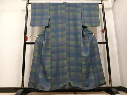 平和屋着物●上質な小紋　格子　正絹　逸品　AABN3004ph