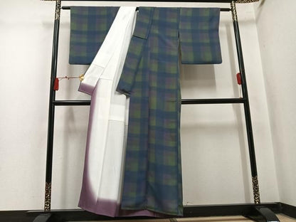 平和屋着物●上質な小紋　格子　正絹　逸品　AABN3004ph