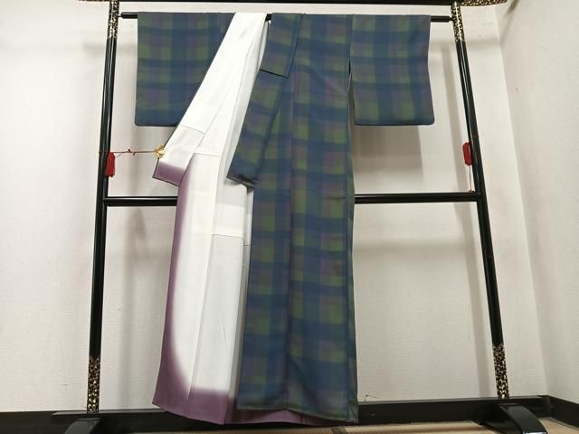 平和屋着物●上質な小紋　格子　正絹　逸品　AABN3004ph