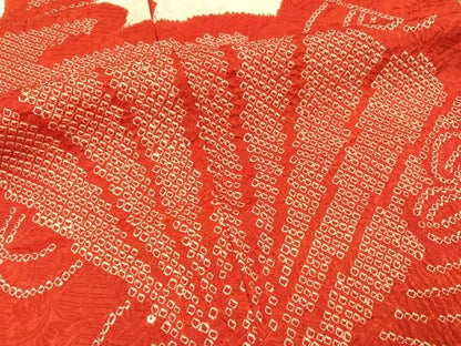 平和屋着物●振袖用長襦袢　無双仕立て　総絞り　檜扇花文　正絹　逸品　AABN3006ph