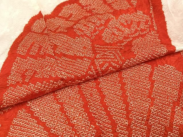 平和屋着物●振袖用長襦袢　無双仕立て　総絞り　檜扇花文　正絹　逸品　AABN3006ph
