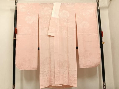 平和屋着物●振袖用長襦袢　無双仕立て　草花地紋　薄香色　正絹　逸品　AABN3007ph