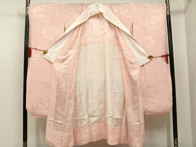 平和屋着物●振袖用長襦袢　無双仕立て　草花地紋　薄香色　正絹　逸品　AABN3007ph