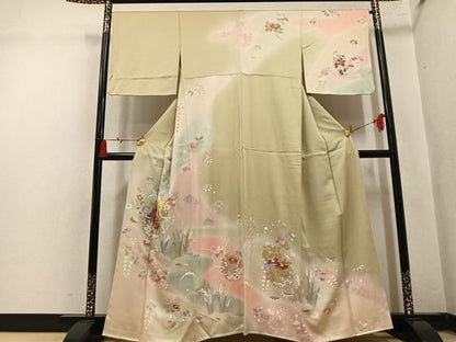 平和屋着物●訪問着　雪輪草花文　暈し染め　金彩　正絹　逸品　AABN3011ph