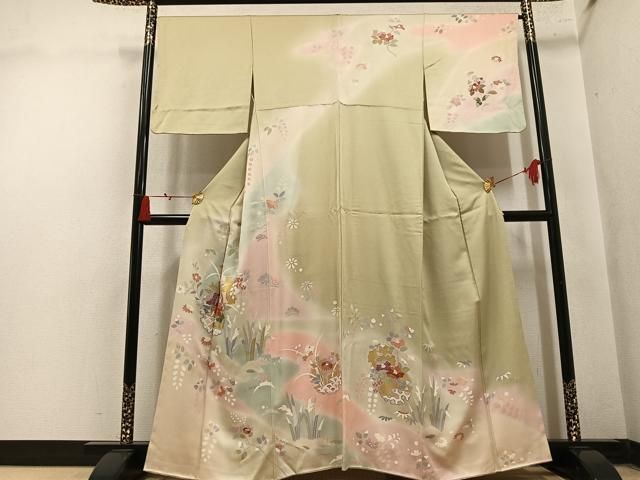 平和屋着物●訪問着　雪輪草花文　暈し染め　金彩　正絹　逸品　AABN3011ph