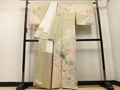 平和屋着物●訪問着　雪輪草花文　暈し染め　金彩　正絹　逸品　AABN3011ph
