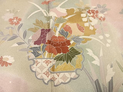 平和屋着物●訪問着　雪輪草花文　暈し染め　金彩　正絹　逸品　AABN3011ph