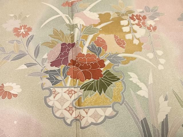 平和屋着物●訪問着　雪輪草花文　暈し染め　金彩　正絹　逸品　AABN3011ph
