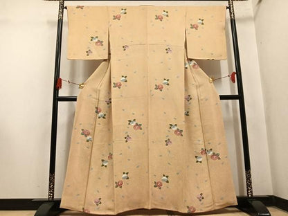 平和屋着物●上質な小紋　椿　鬼しぼ縮緬　鈴乃屋扱い　正絹　逸品　AABN3014ph