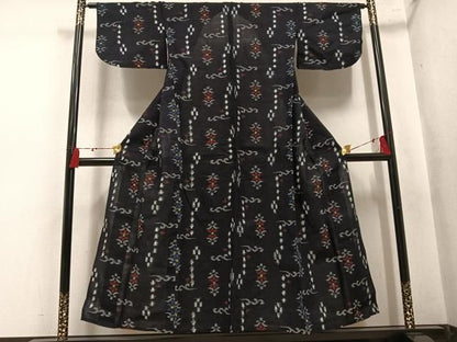 平和屋着物●久留米絣　単衣　草花文　綿　逸品　AABN3017ph