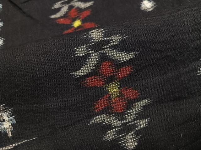 平和屋着物●久留米絣　単衣　草花文　綿　逸品　AABN3017ph