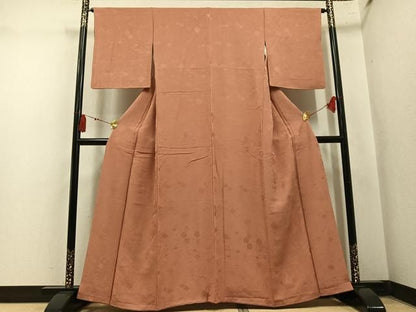 平和屋着物●上質な色無地　吉祥草花地紋　深支子色　正絹　逸品　AABN3018ph