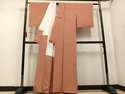 平和屋着物●上質な色無地　吉祥草花地紋　深支子色　正絹　逸品　AABN3018ph