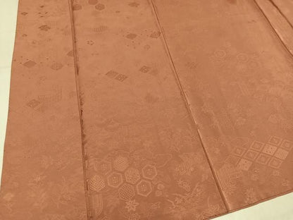 平和屋着物●上質な色無地　吉祥草花地紋　深支子色　正絹　逸品　AABN3018ph