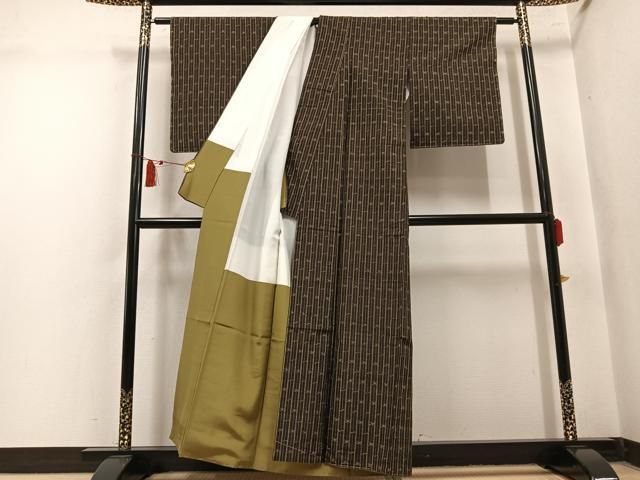平和屋着物●信州紬　間道　証紙付き　正絹　逸品　未使用　AABN3020ph