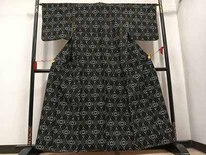 平和屋着物●久留米絣　単衣　花菱文　綿　逸品　AABN3025ph