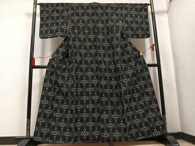 平和屋着物●久留米絣　単衣　花菱文　綿　逸品　AABN3025ph
