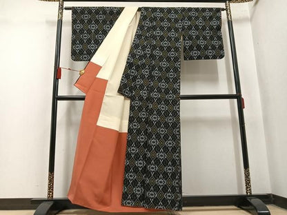 平和屋着物●久留米絣　単衣　花菱文　綿　逸品　AABN3025ph