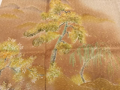 平和屋着物●干くさ染繍　色留袖　作家物　草木文　暈し染め　金糸　正絹　逸品　AABN3026ph