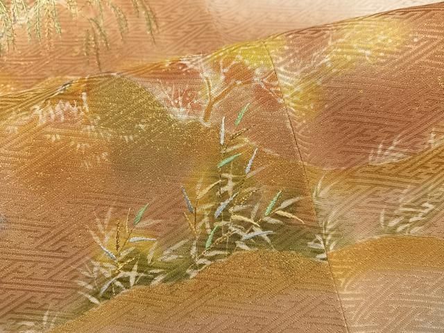 平和屋着物●干くさ染繍　色留袖　作家物　草木文　暈し染め　金糸　正絹　逸品　AABN3026ph