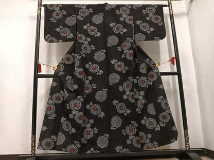 平和屋着物●久留米絣　単衣　舞花文　綿　逸品　AABN3027ph