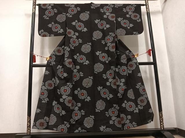 平和屋着物●久留米絣　単衣　舞花文　綿　逸品　AABN3027ph