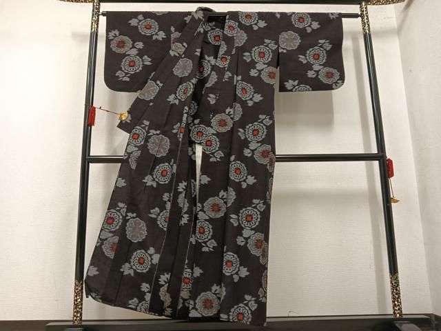 平和屋着物●久留米絣　単衣　舞花文　綿　逸品　AABN3027ph