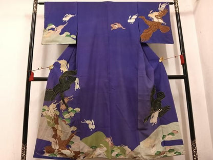 平和屋着物●アンティーク　大正ロマン　訪問着　鷹　兎　松　正絹　逸品　AABN3034ph