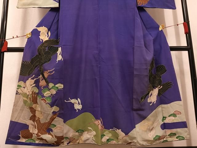 平和屋着物●アンティーク　大正ロマン　訪問着　鷹　兎　松　正絹　逸品　AABN3034ph