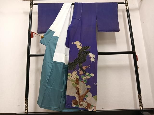 平和屋着物●アンティーク　大正ロマン　訪問着　鷹　兎　松　正絹　逸品　AABN3034ph