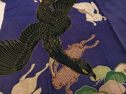平和屋着物●アンティーク　大正ロマン　訪問着　鷹　兎　松　正絹　逸品　AABN3034ph